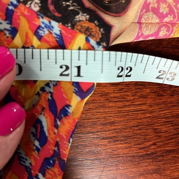 New Directions Womens Top S Orange Yellow Stretch Waist Pullover Flowy Boho Cute - Picture 11 of 13